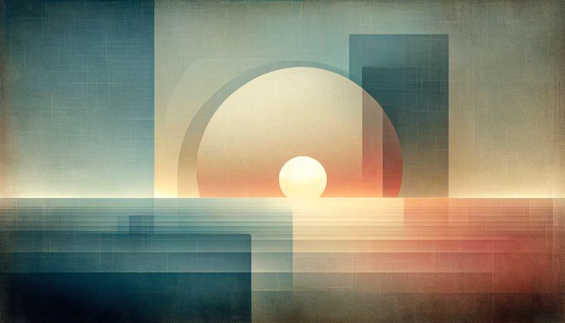 soft abstract shapes in cool blue and neutral hues on textured background