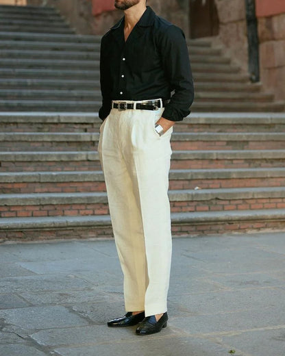 Italian Old Money Black Cuban Collar Shirt – Premium Linen Blend | THE ROYL COLLAR™