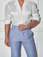 Men’s White Formal Shirt with Double Pockets – Premium Cotton Long Sleeve