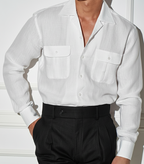 Men’s White Formal Shirt with Double Pockets – Premium Cotton Long Sleeve