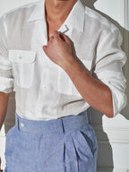 Men’s White Formal Shirt with Double Pockets – Premium Cotton Long Sleeve