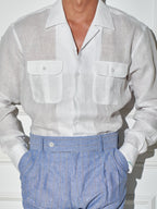 Men’s White Formal Shirt with Double Pockets – Premium Cotton Long Sleeve