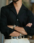 Italian Old Money Black Cuban Collar Shirt – Premium Linen Blend | THE ROYL COLLAR™
